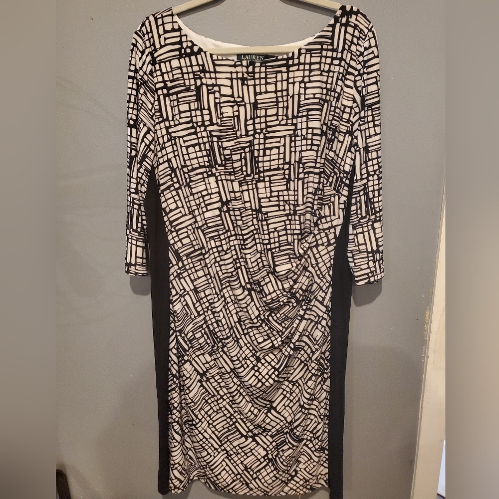 Ralph Lauren Black and White Patterned Long Sleeve Dress 18w